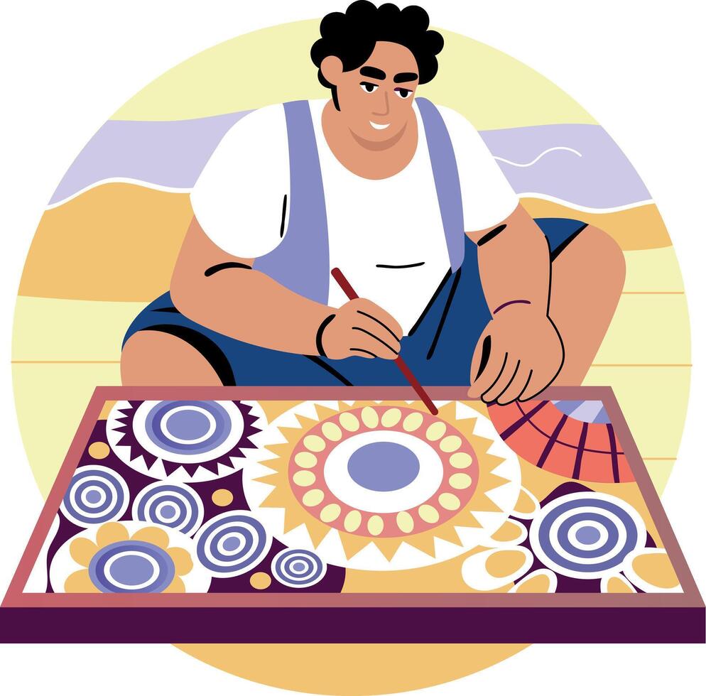 A flat illustration of an artist doing painting vector
