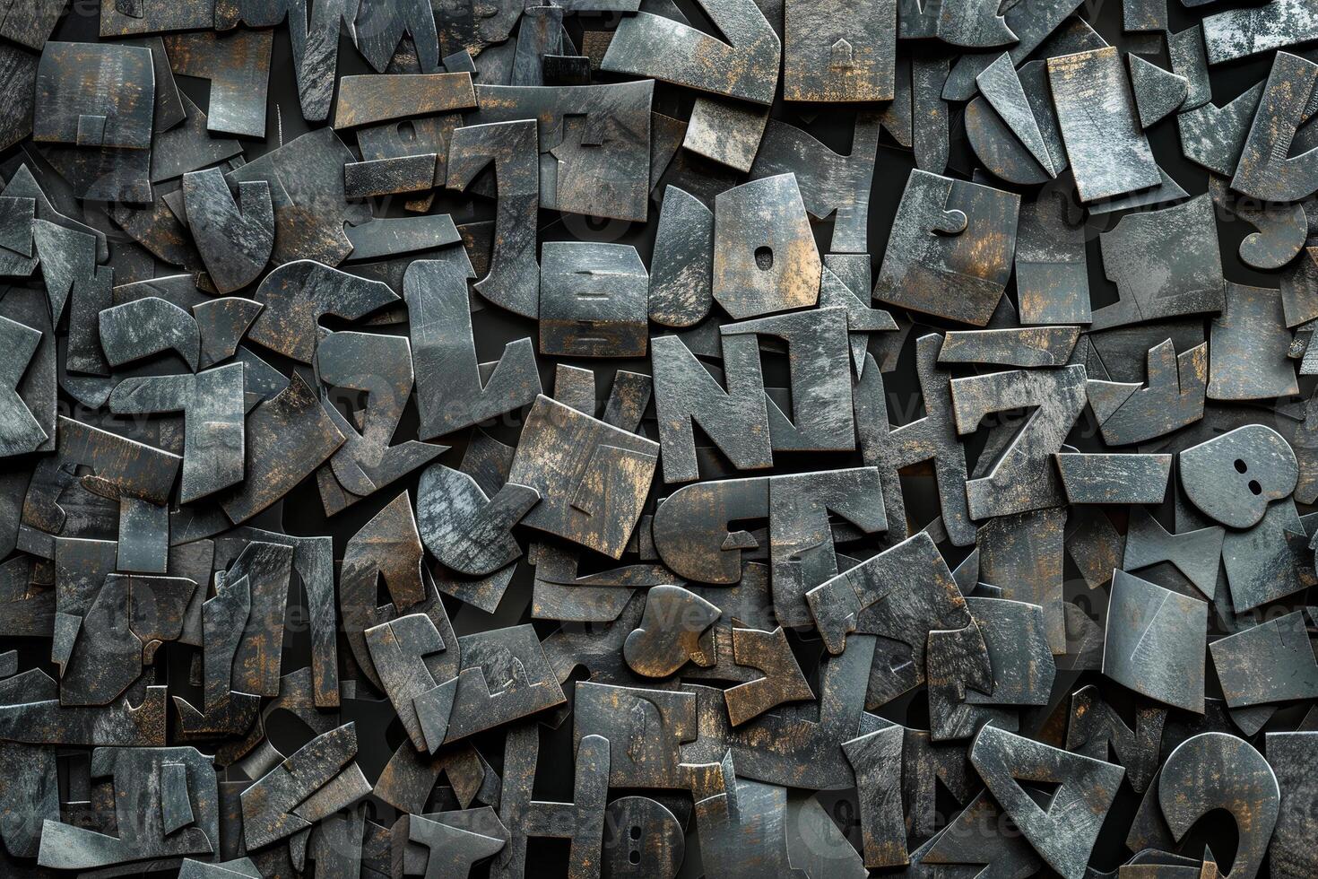 A pile of metal letters and numbers photo