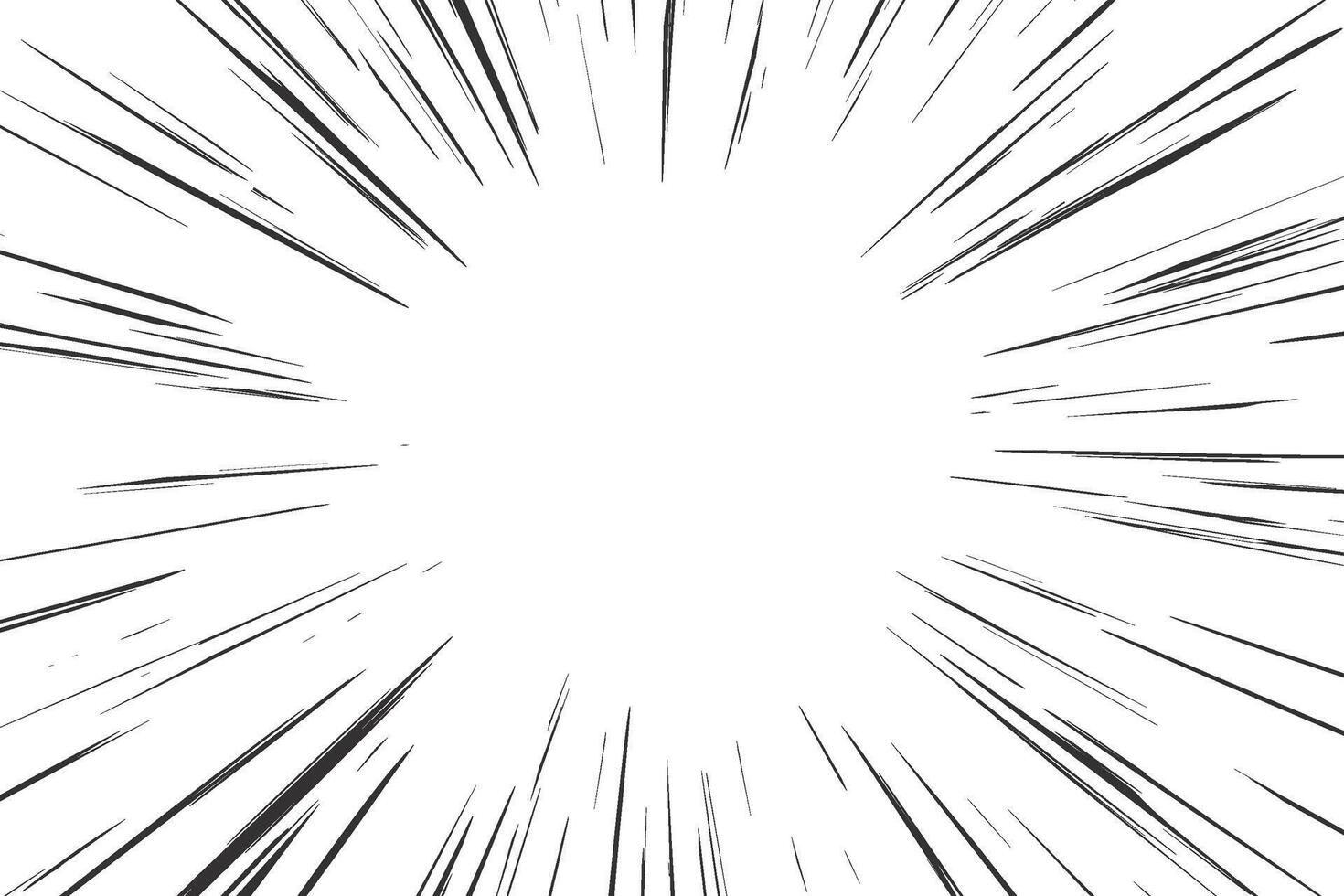 Manga speed lines of radial comic background. Cartoon flash rays of explosion, boom and roar force. Abstract sparks and perspective motion of sound. vector