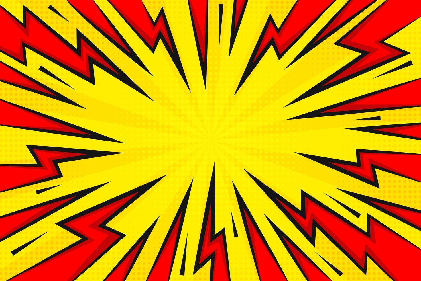 Lightning power cartoon background. Thunder bold abstract burst with halftone effect. Comic book design template for poster. Explosion boom bright illustration vector