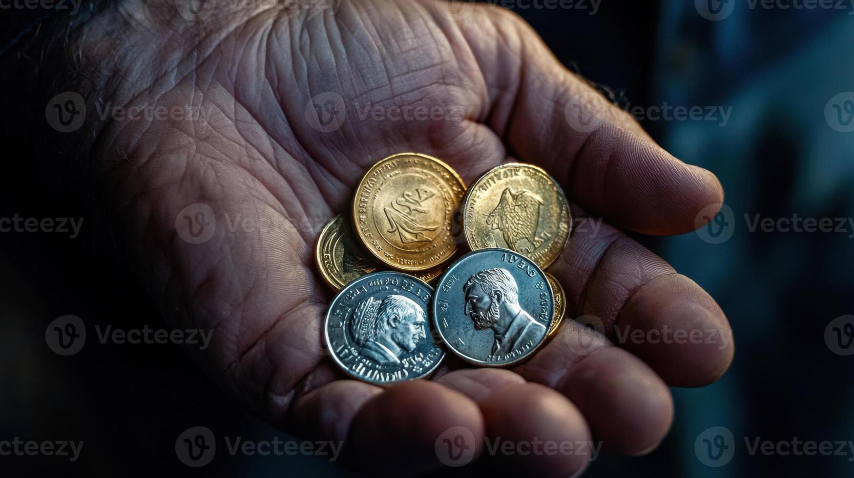 A man holding a handful of coins photo