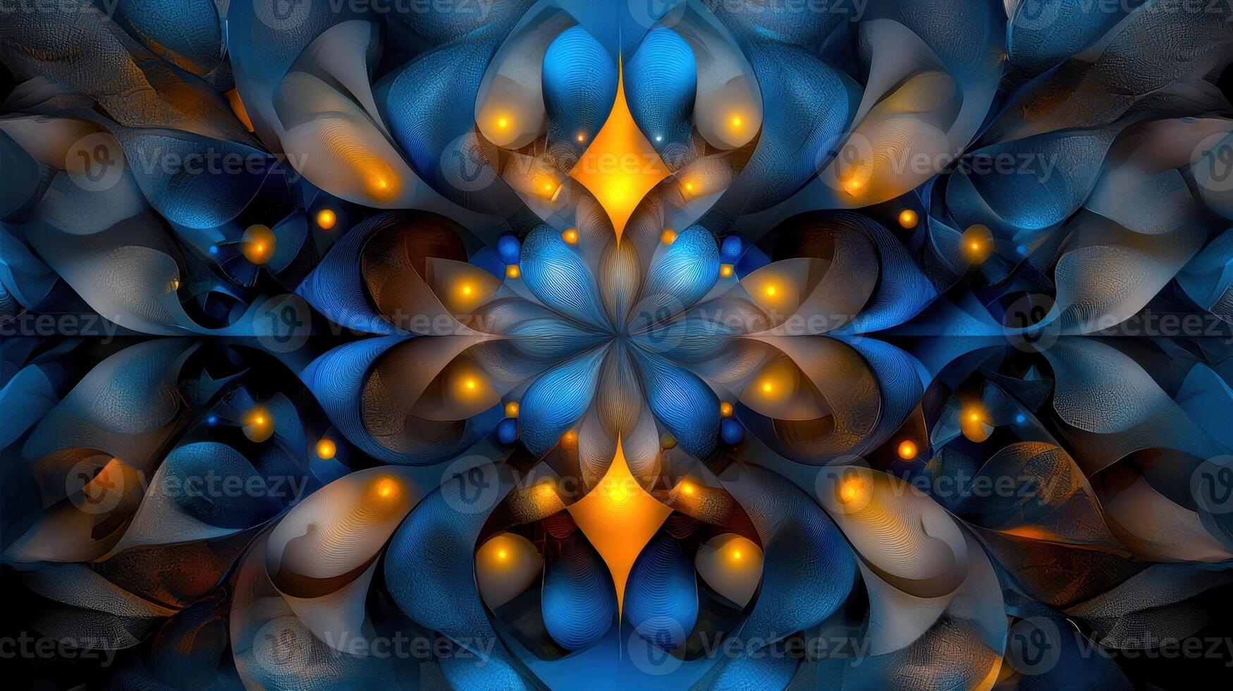 A blue and orange abstract design with many lights photo
