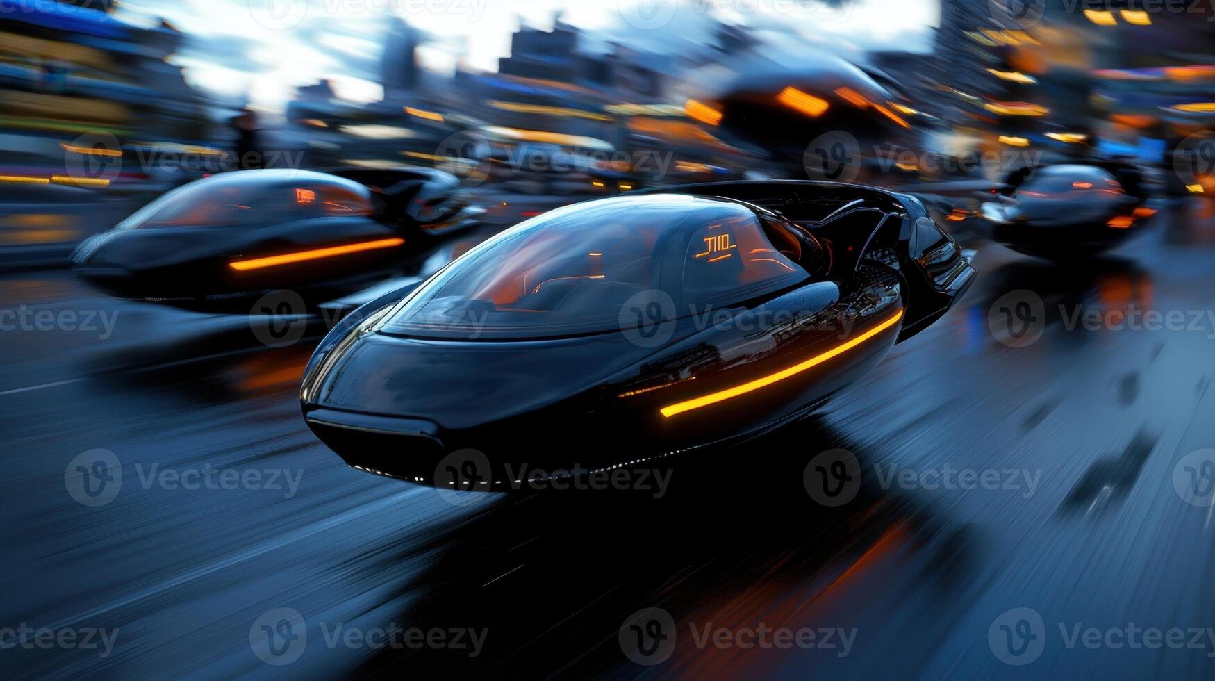 A futuristic car is driving on the road photo