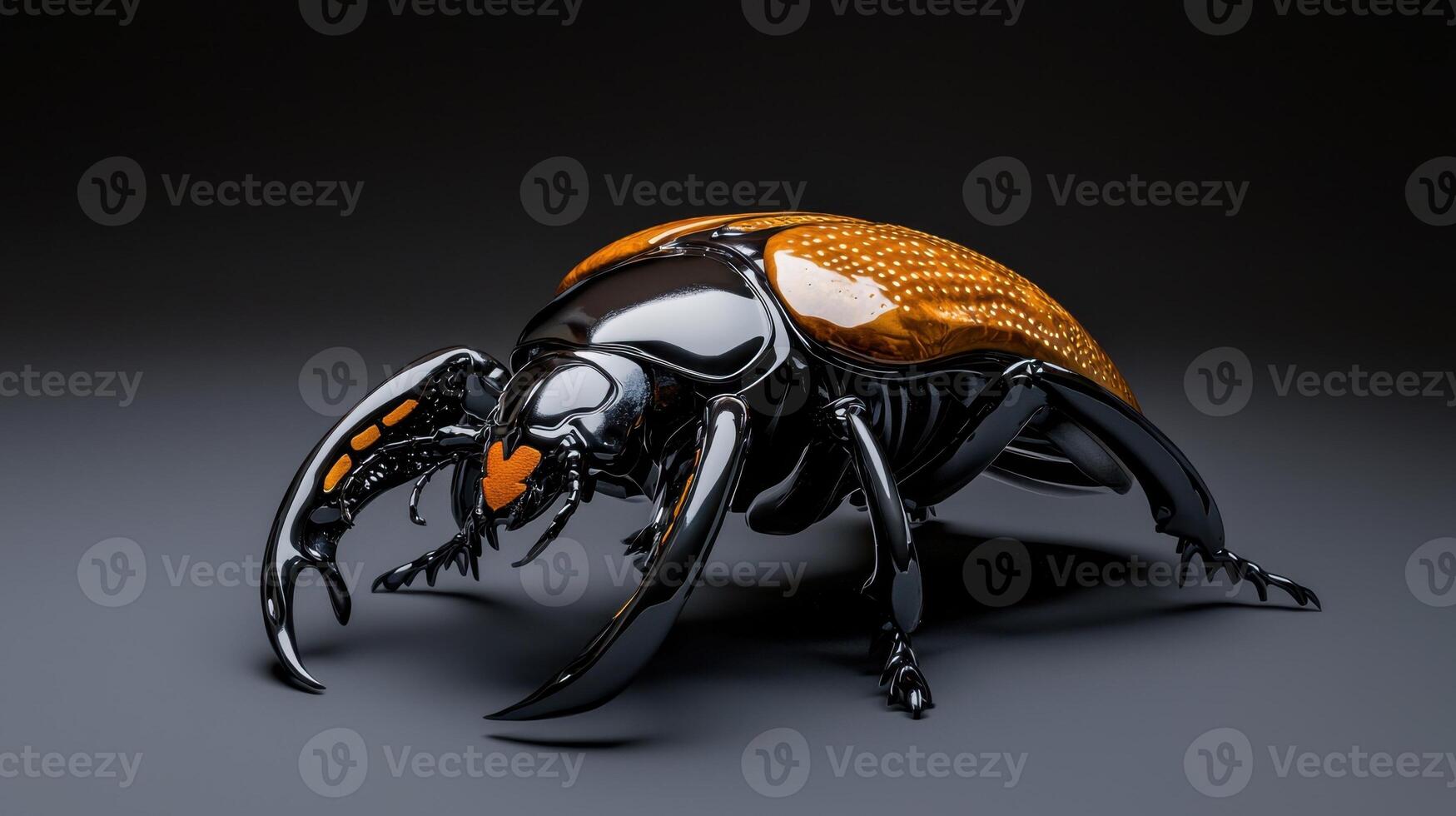 A beetle with orange and black stripes on its back photo