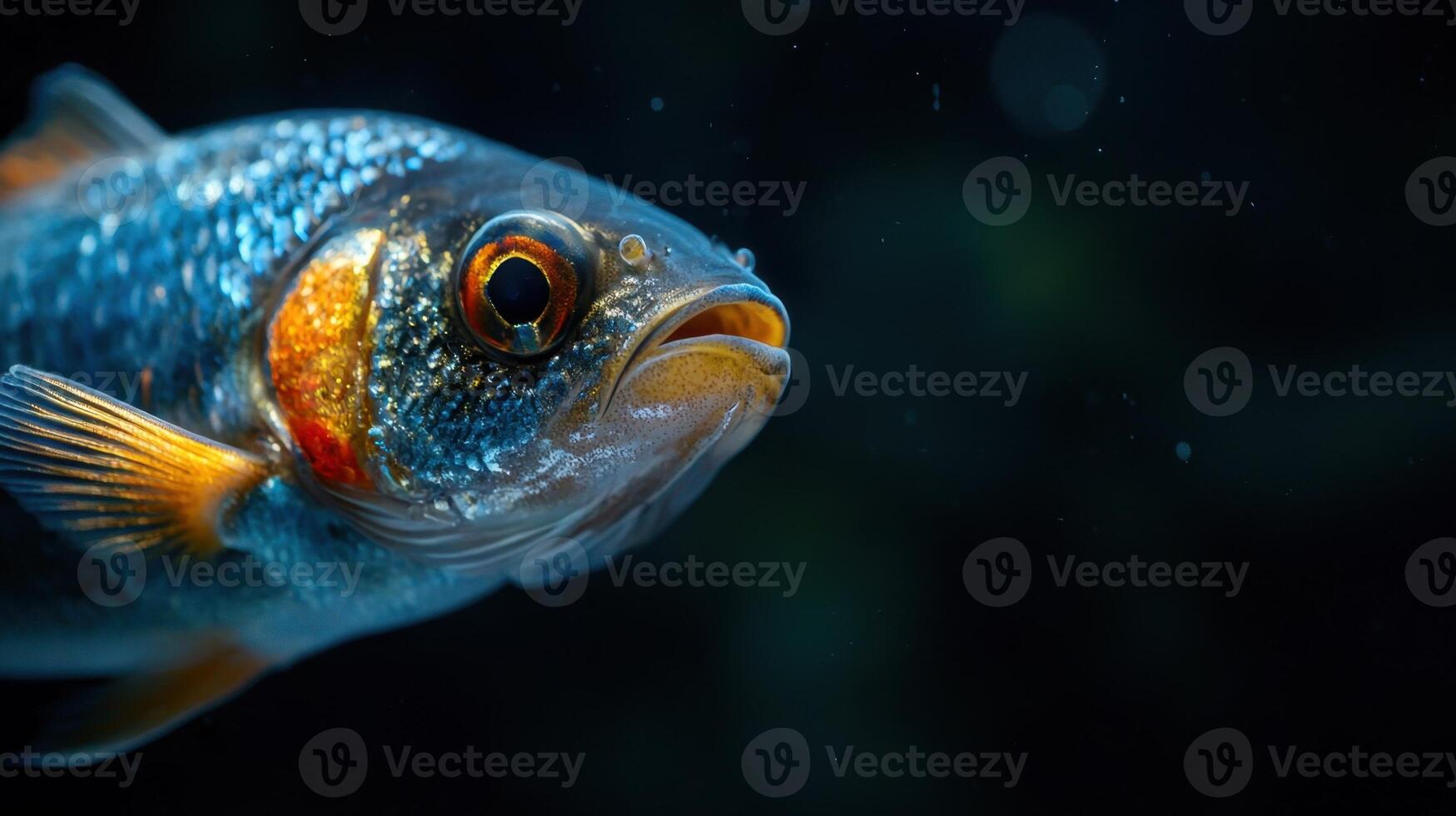 A close up of a fish with bright orange eyes photo