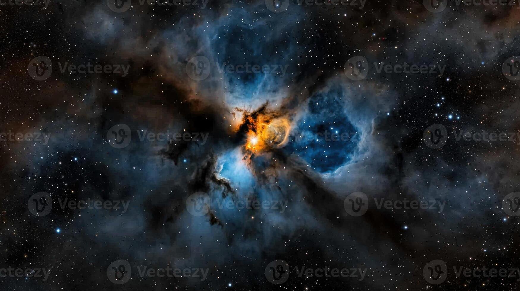 The nebula in space with stars and blue and orange photo