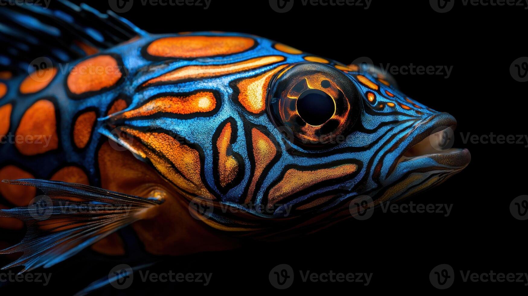A fish with blue and orange stripes on its body photo