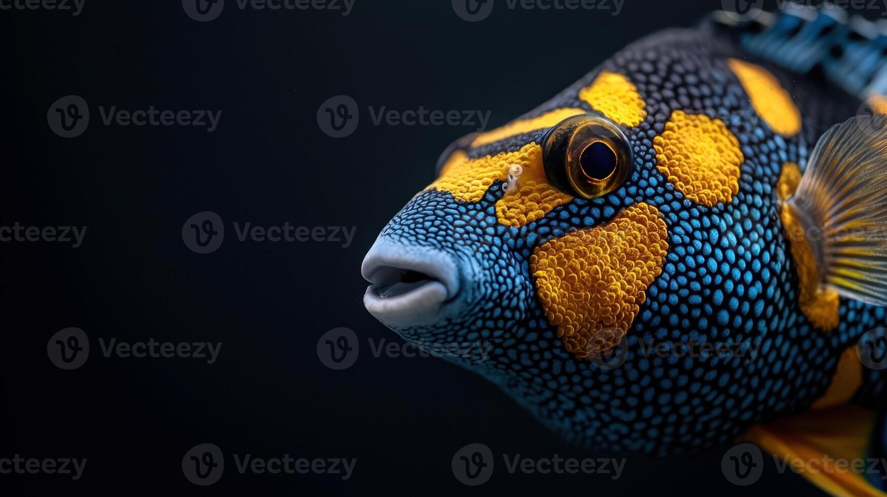 A close up of a fish with yellow and blue spots photo