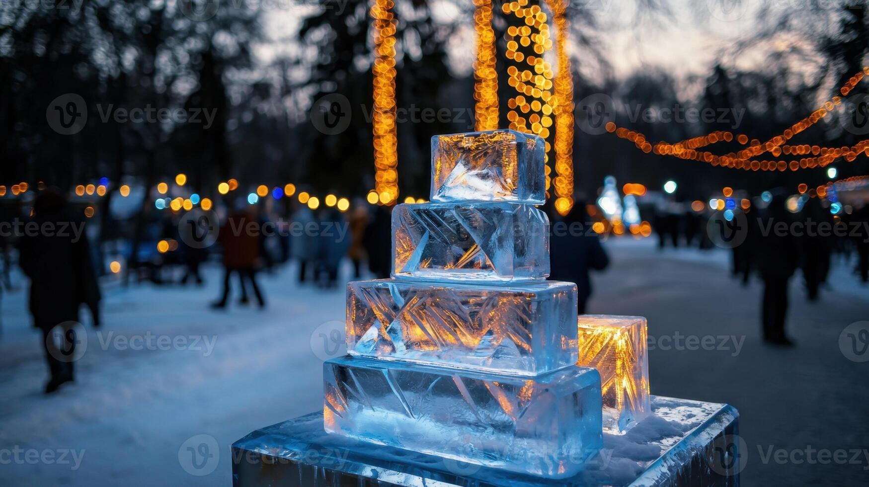 Ice sculptures in the park at night photo