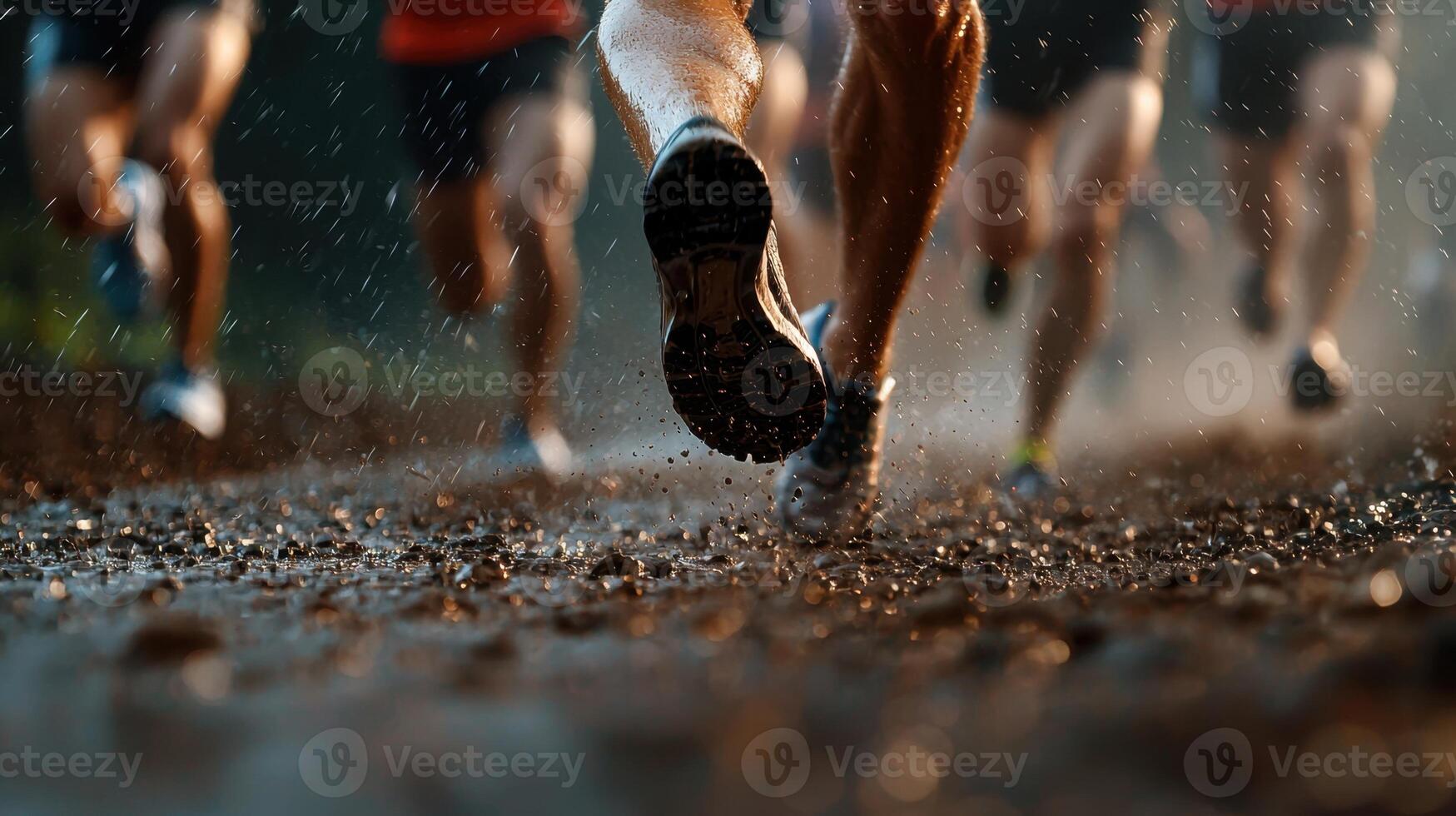 A group of runners running in the rain photo