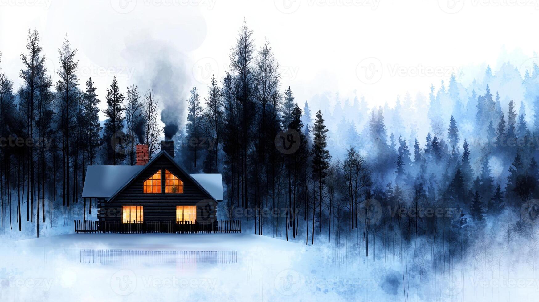 Winter cabin in the woods wallpaper photo