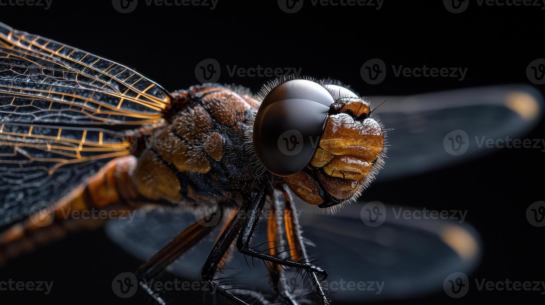 A close up of a dragonfly with its eyes open photo
