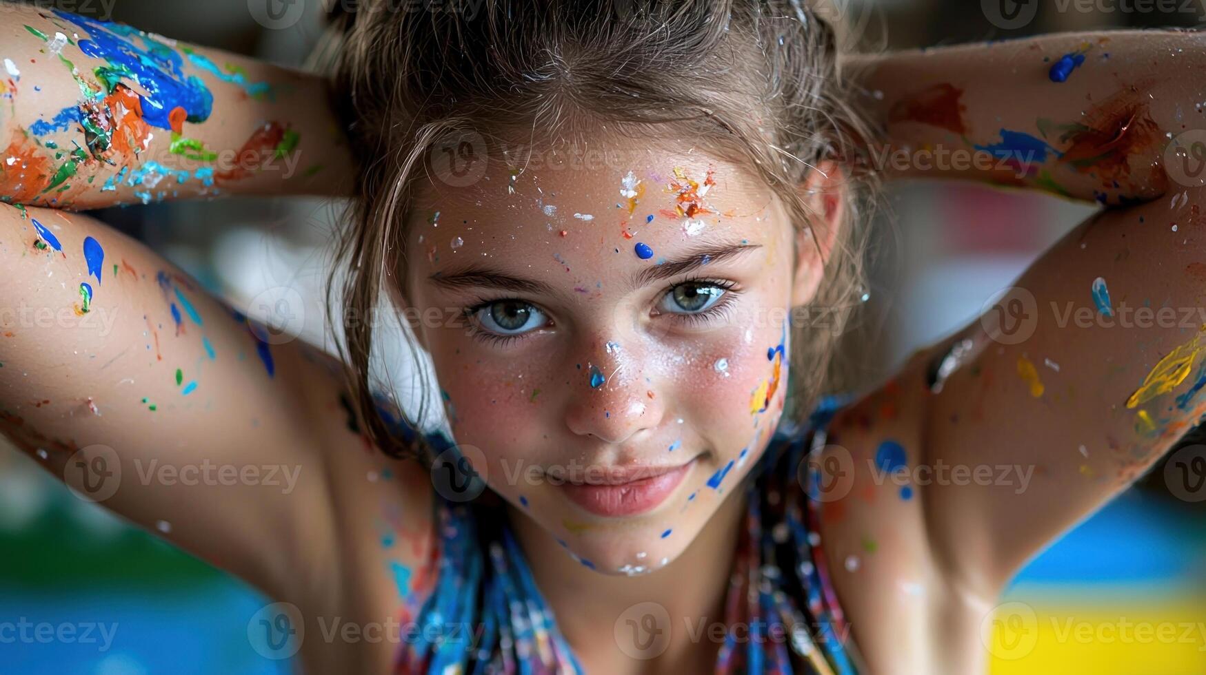 A young girl with paint on her face photo