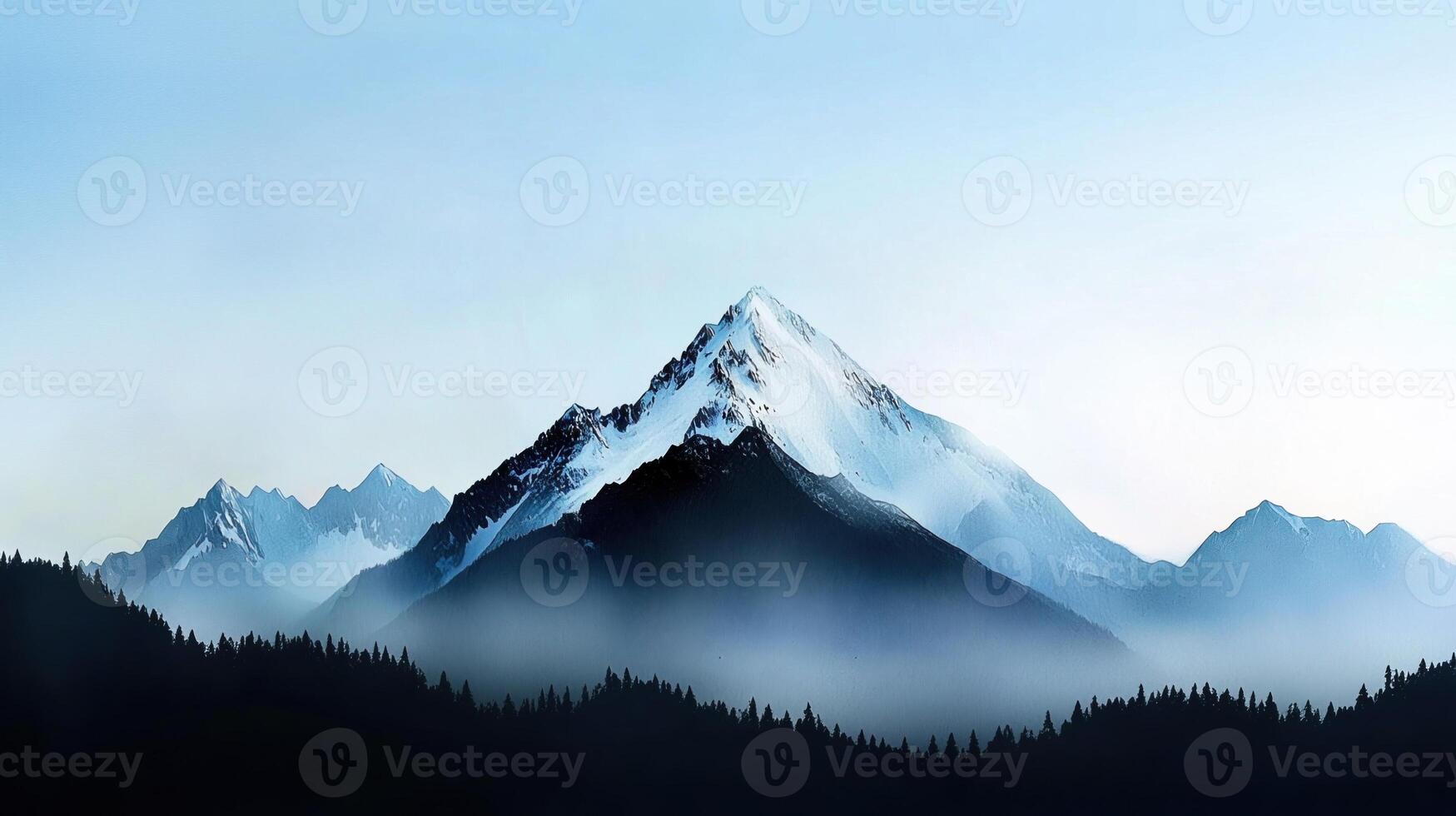 A mountain range with a large peak in the middle photo