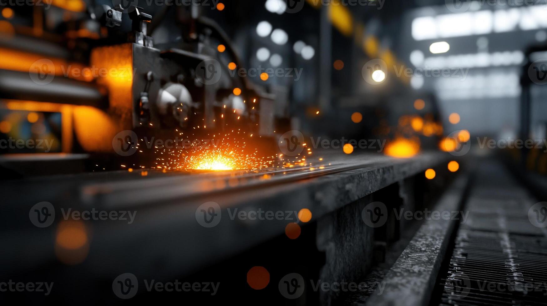 A factory with a lot of sparks and smoke photo