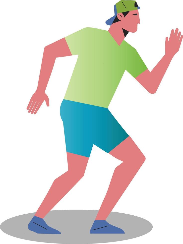 A man in a green shirt and blue shorts is running vector