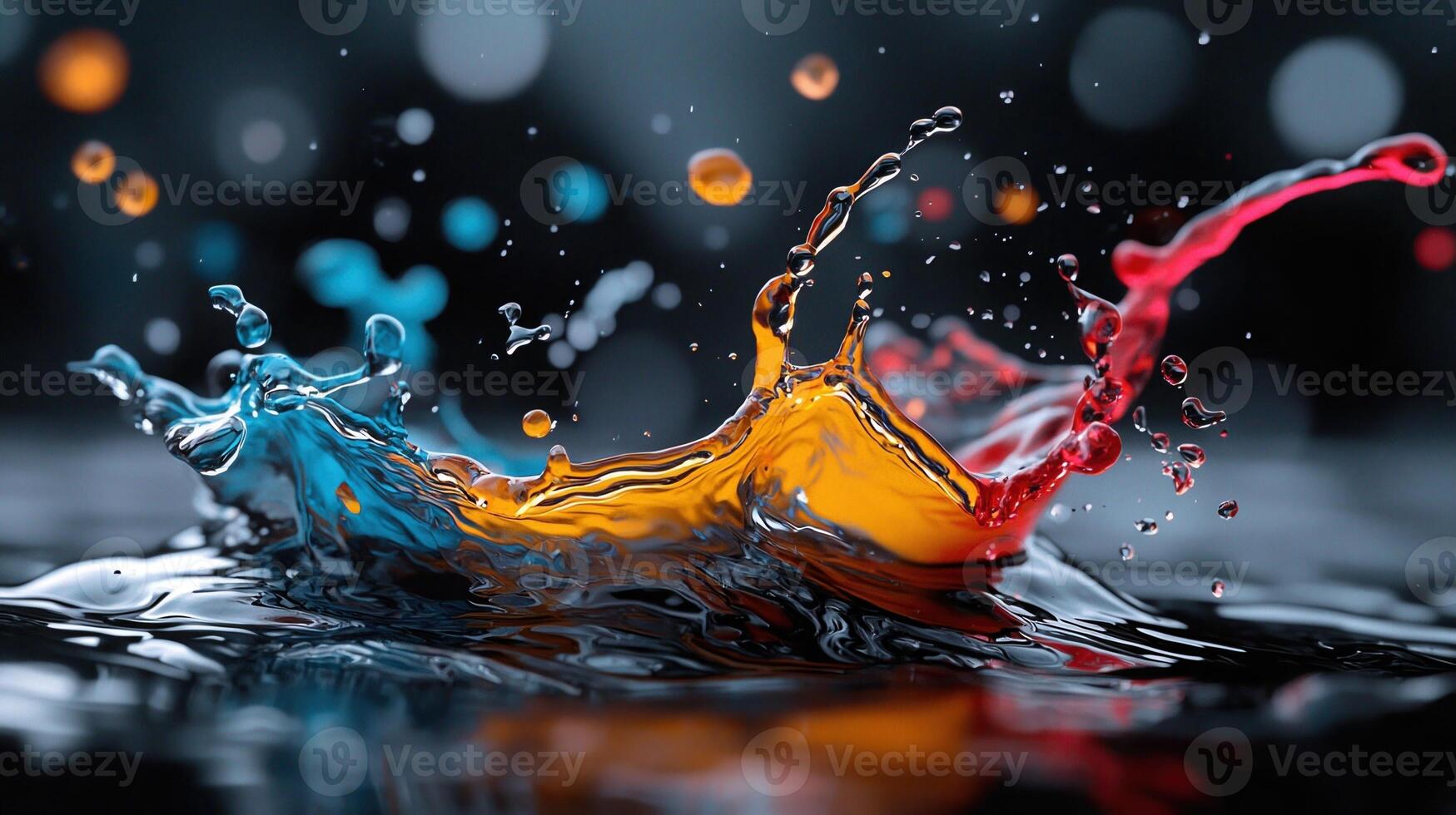 Colorful water splash with a rainbow of colors photo