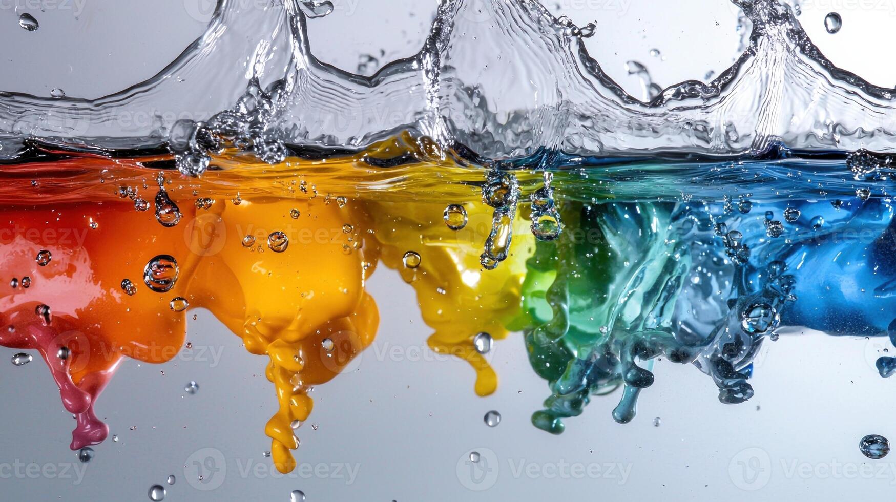 Colorful water drops with rainbow colors photo