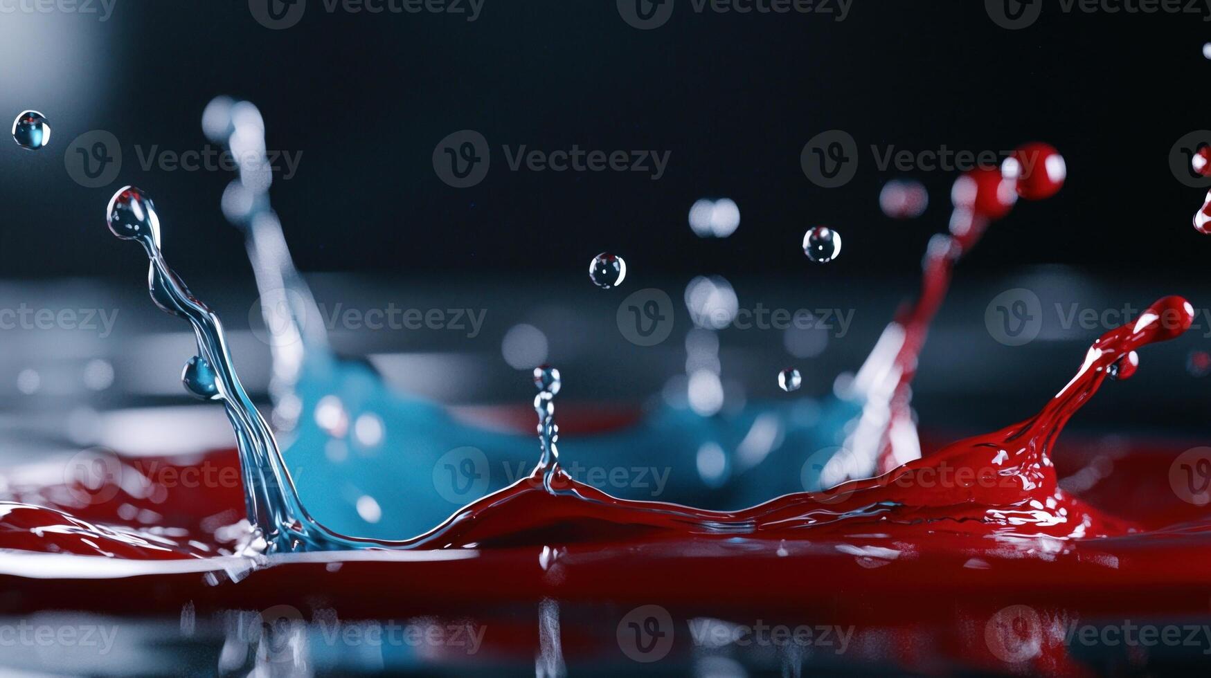 A splash of water with blue and red splatters photo