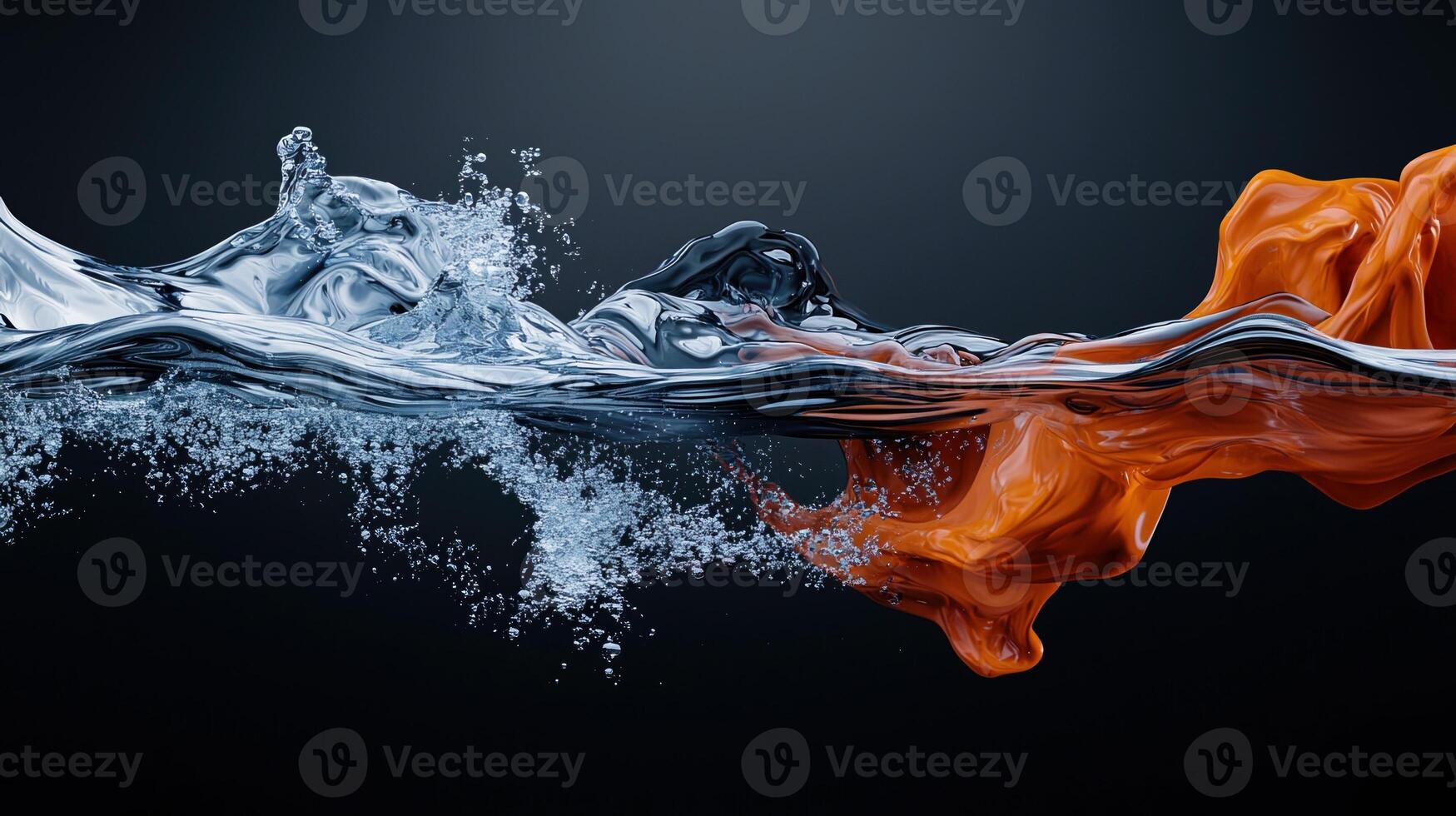 Water splash, orange and blue liquid, abstract background, 3d rendering photo