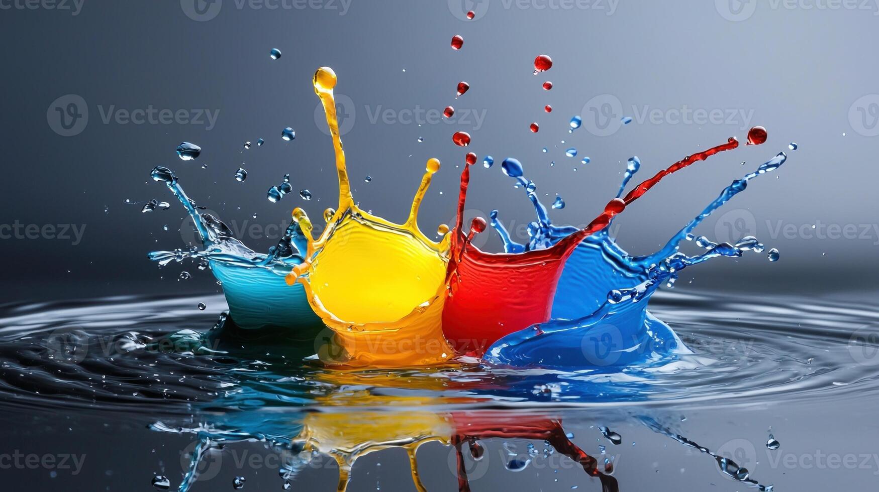 A splash of water with three different colored splashes photo