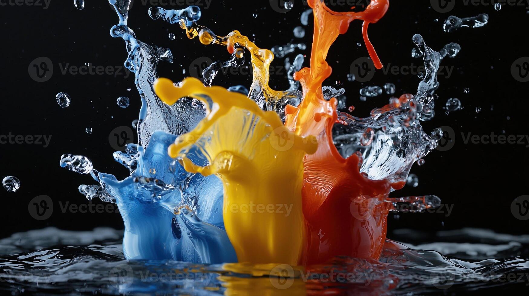 A splash of water with three different colors of paint photo