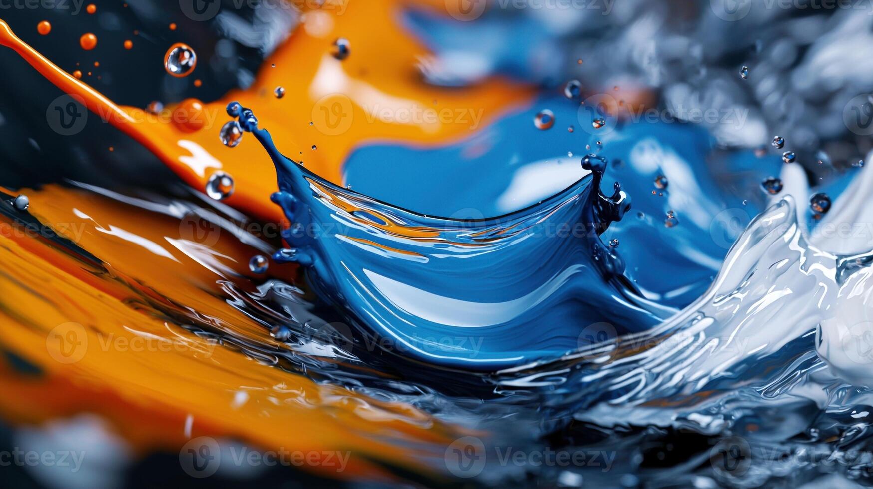 A splash of paint in the water with a splash of blue and orange photo