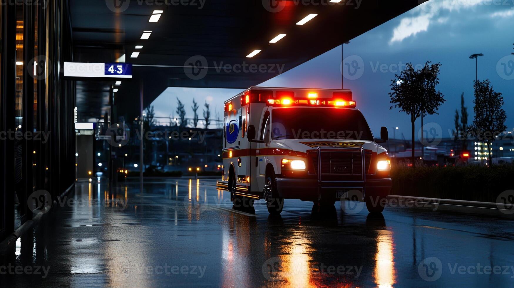 Ambulance in the rain photo