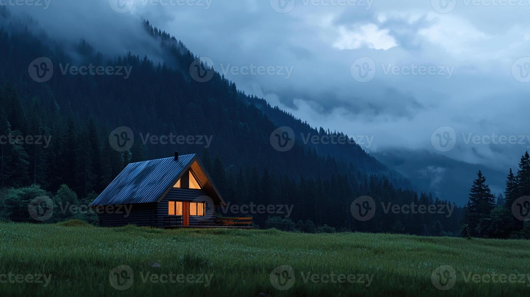 A cabin in the mountains at night photo