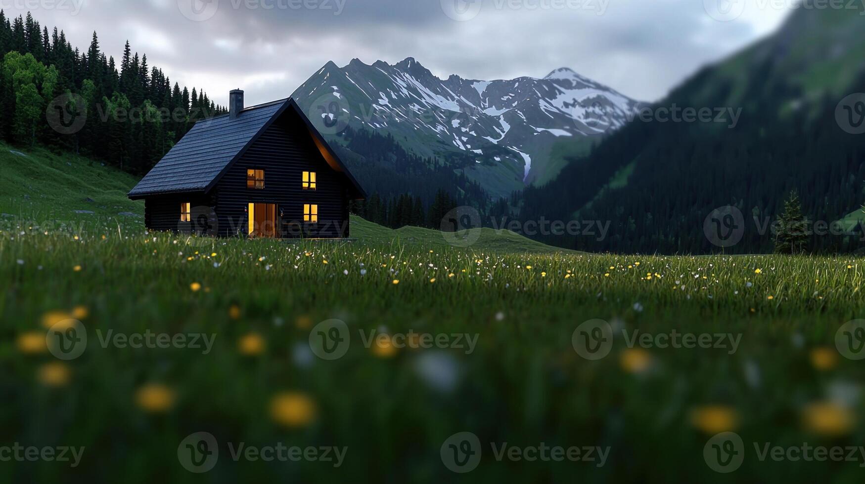 A small cabin in the middle of a field photo