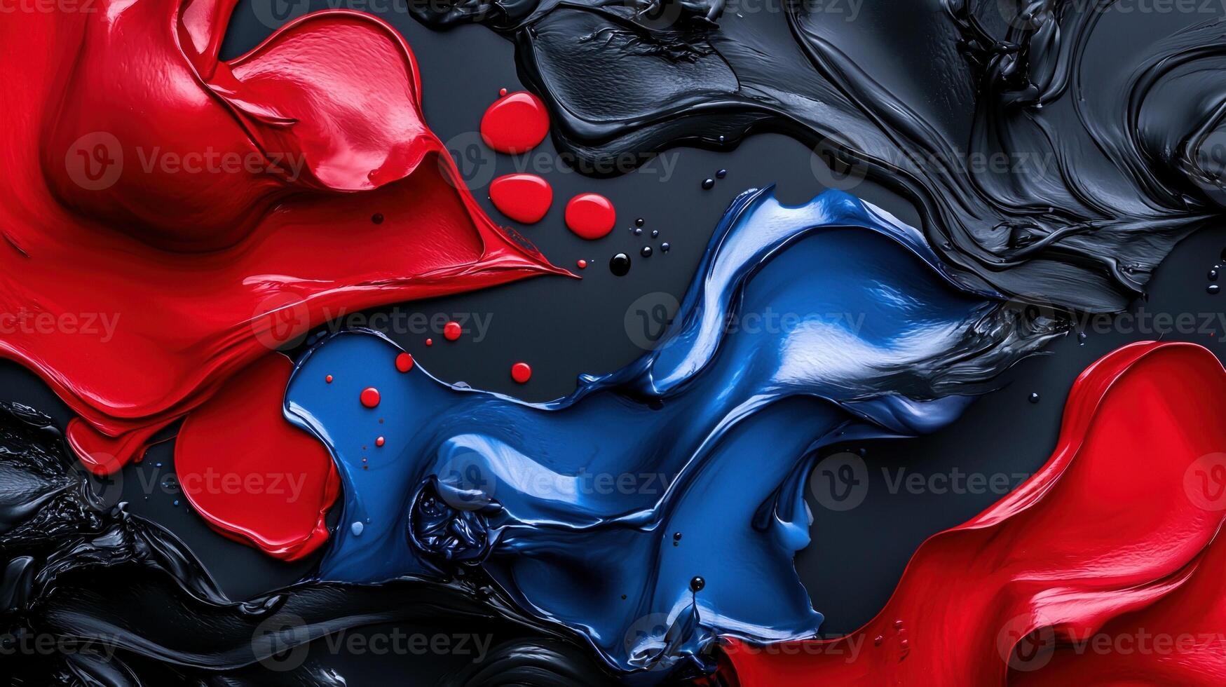 A red, blue and black background with paint splashes photo