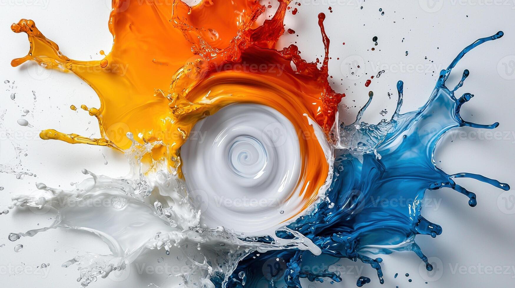 Colorful liquid splashes on white background photo