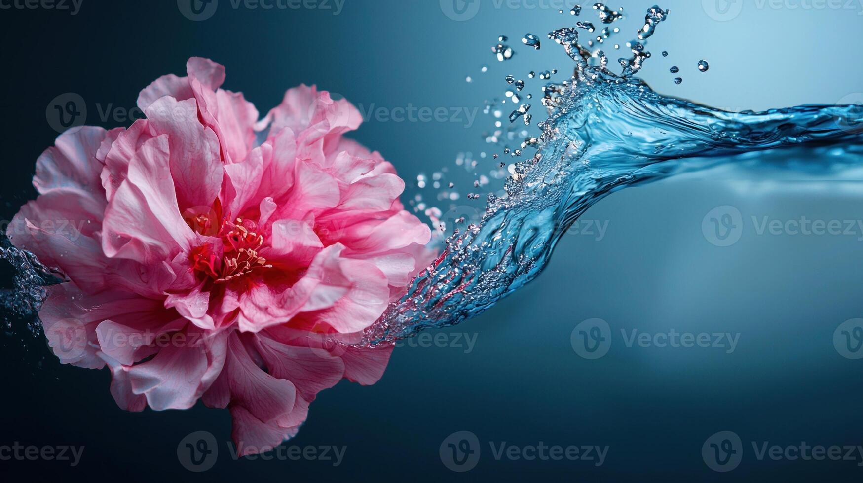 A pink flower is floating in a stream of water photo