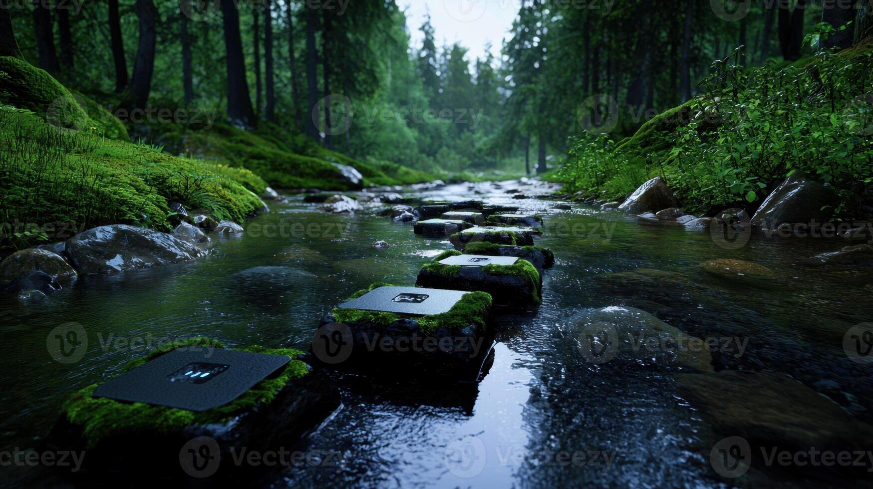 A stream of water running through a forest photo