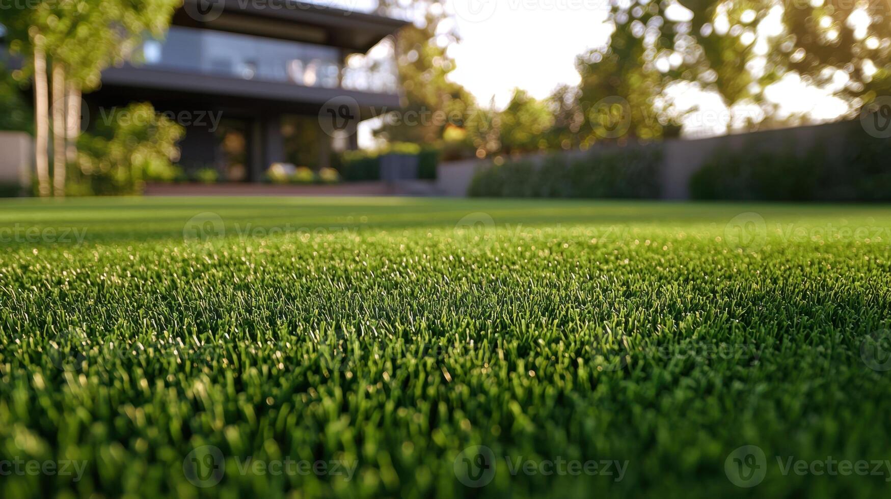 Artificial grass lawns in the suburbs photo