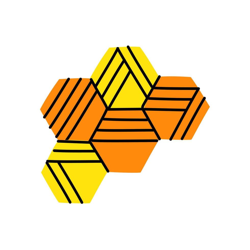 Decorative flat honeycomb with decorative lines. Flat doodle illustration. natural beauty and geometric elegance of beeswax. Ideal for use in eco-friendly branding, or nature-inspired design projects vector