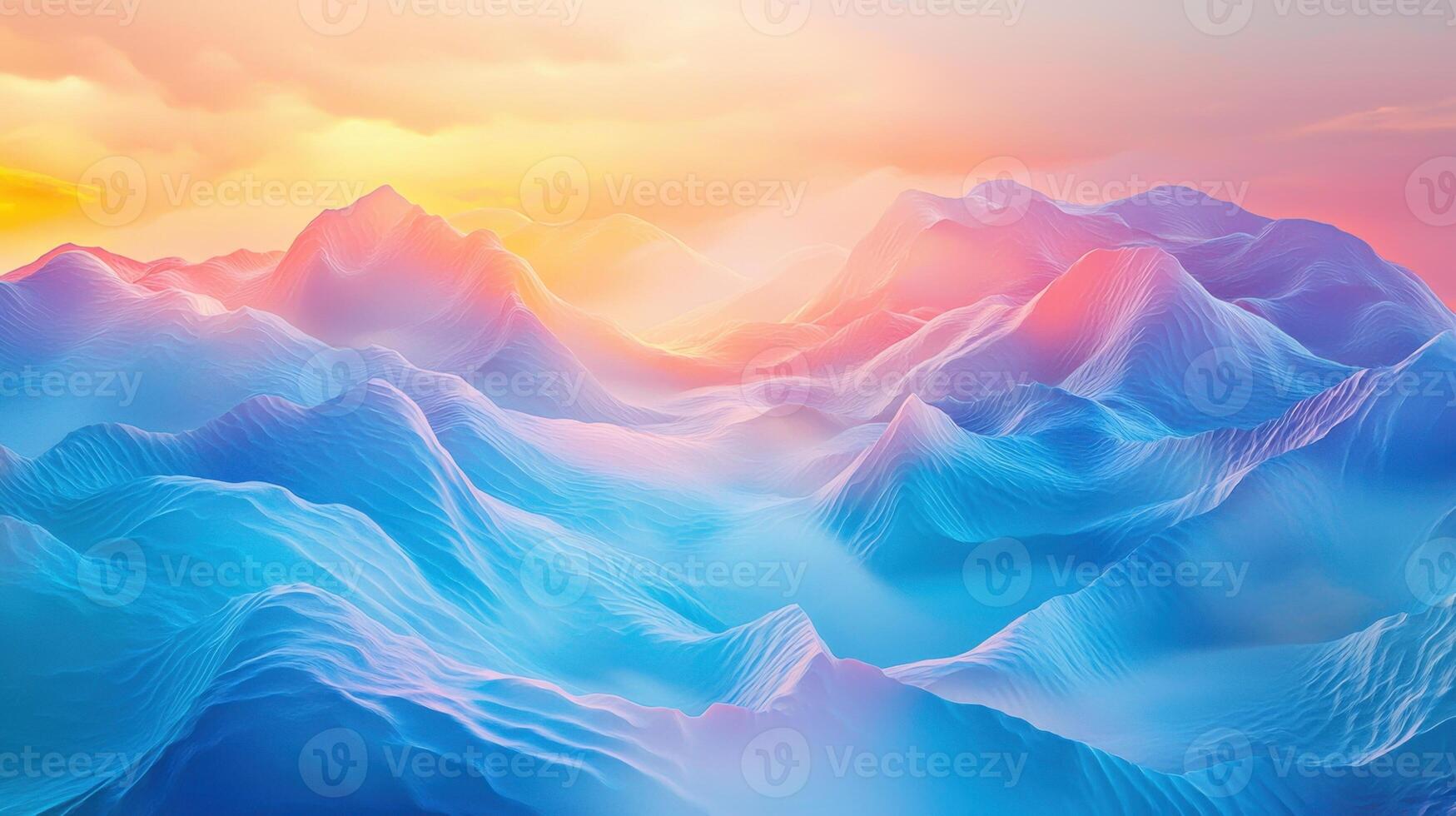 An abstract image of mountains with clouds and sun photo