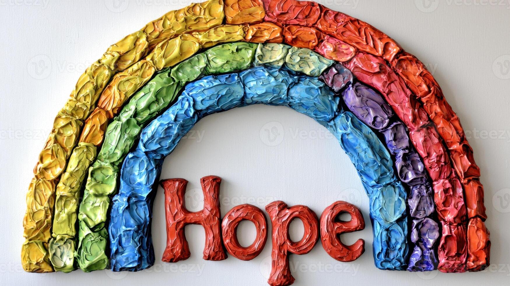 A rainbow with the word hope painted on it photo