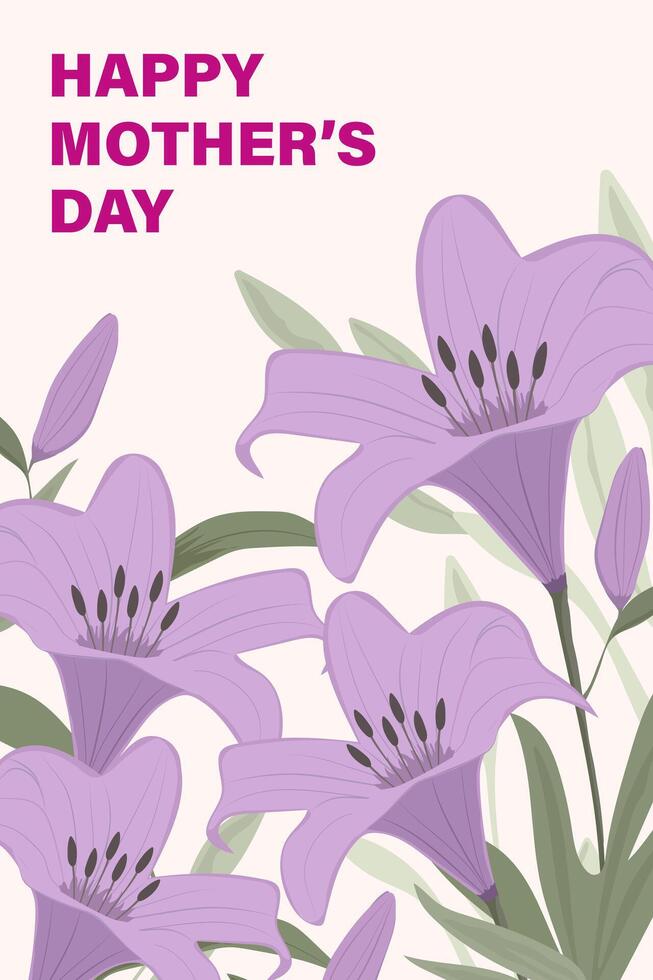 Mother's Day card with delicate lily flowers. vector