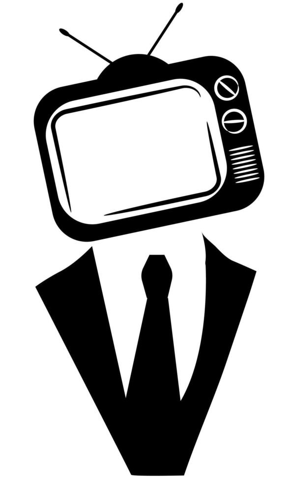 Business man with a tv for his head, representation of tv propaganda, Television political propaganda concept. vector