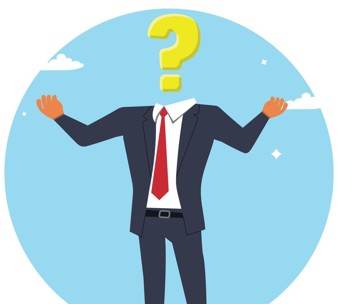 Anonomous businessman with question mark on head, curiosity concept, imagine who is he, surprise person or employee vector