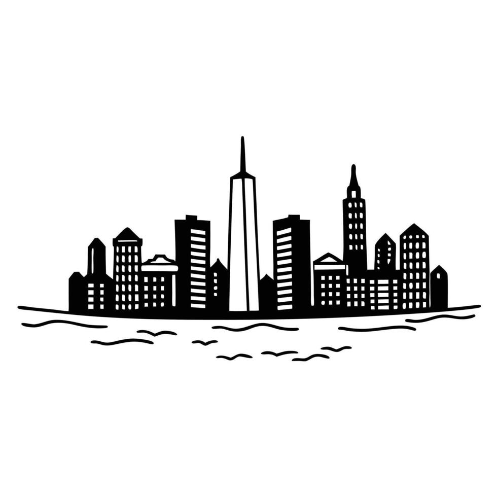 Stylized City Skyline with High Rise Buildings and Stars vector