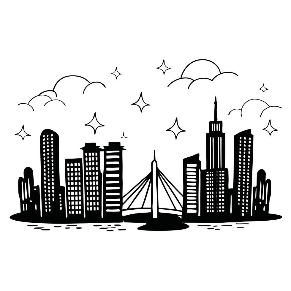Minimal City Silhouette with Tall Buildings and a Night Sky vector