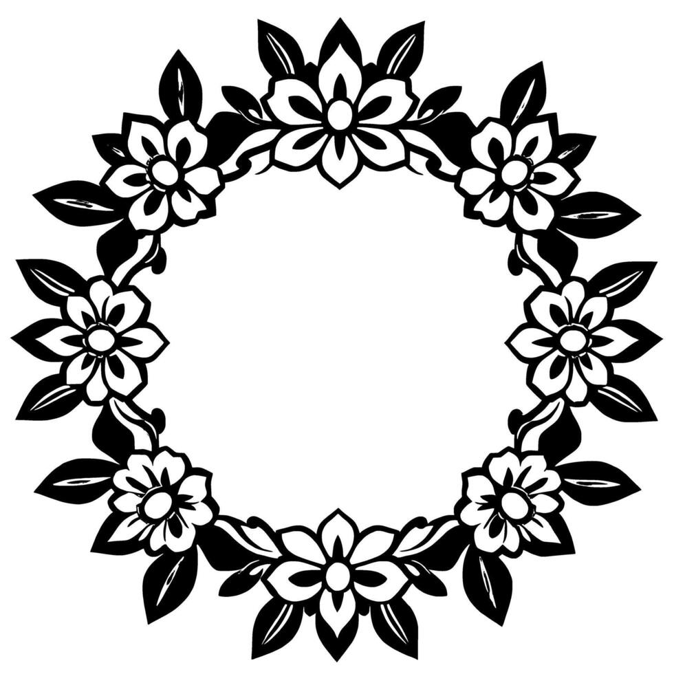 A black and white floral wreath with leaves vector