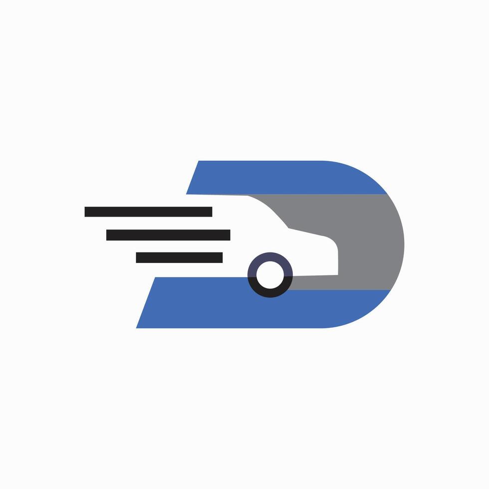 D letter logo with car combination is suitable for transportation companies vector