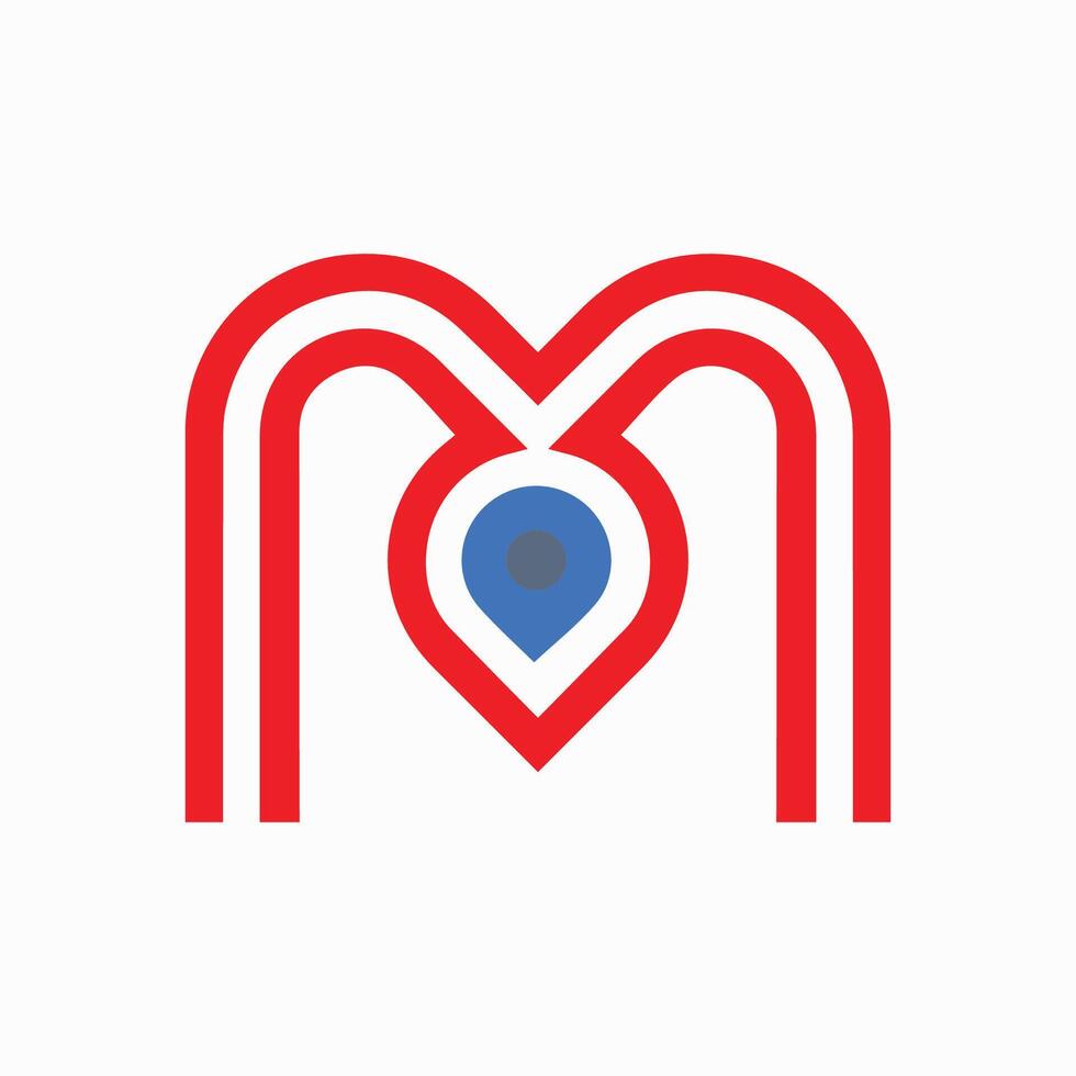 M letter logo with GPS map logo vector