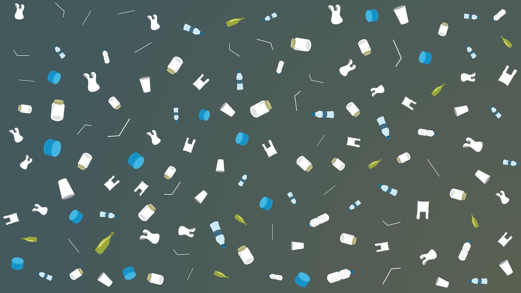 Seamless Pattern of Plastic Waste and Pollution Elements on Dark Background for Environmental Awareness vector