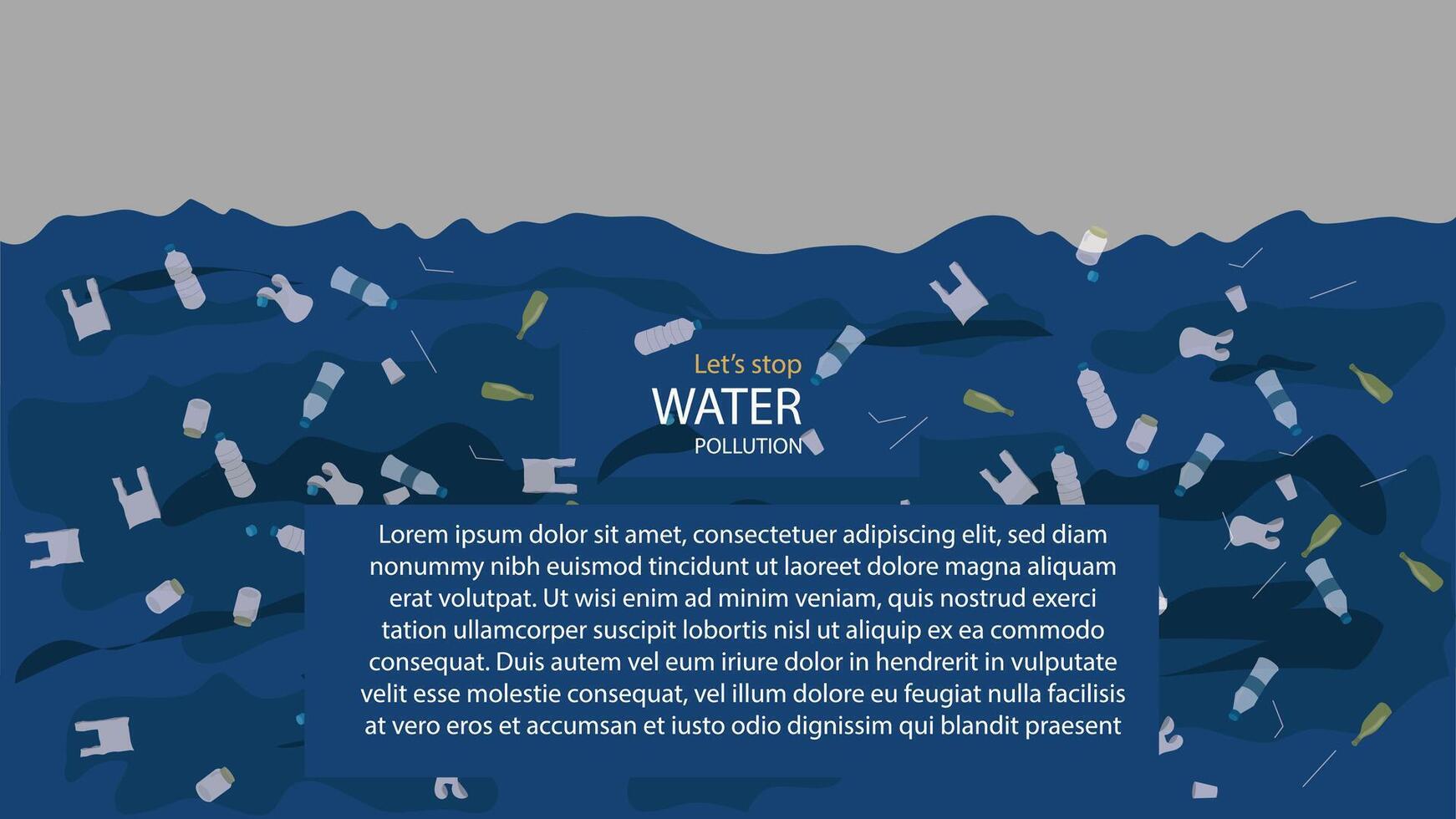 Stop Water Pollution Awareness Poster with Floating Plastic Waste Bottles and Bags in the Ocean Environmental Protection Concept vector