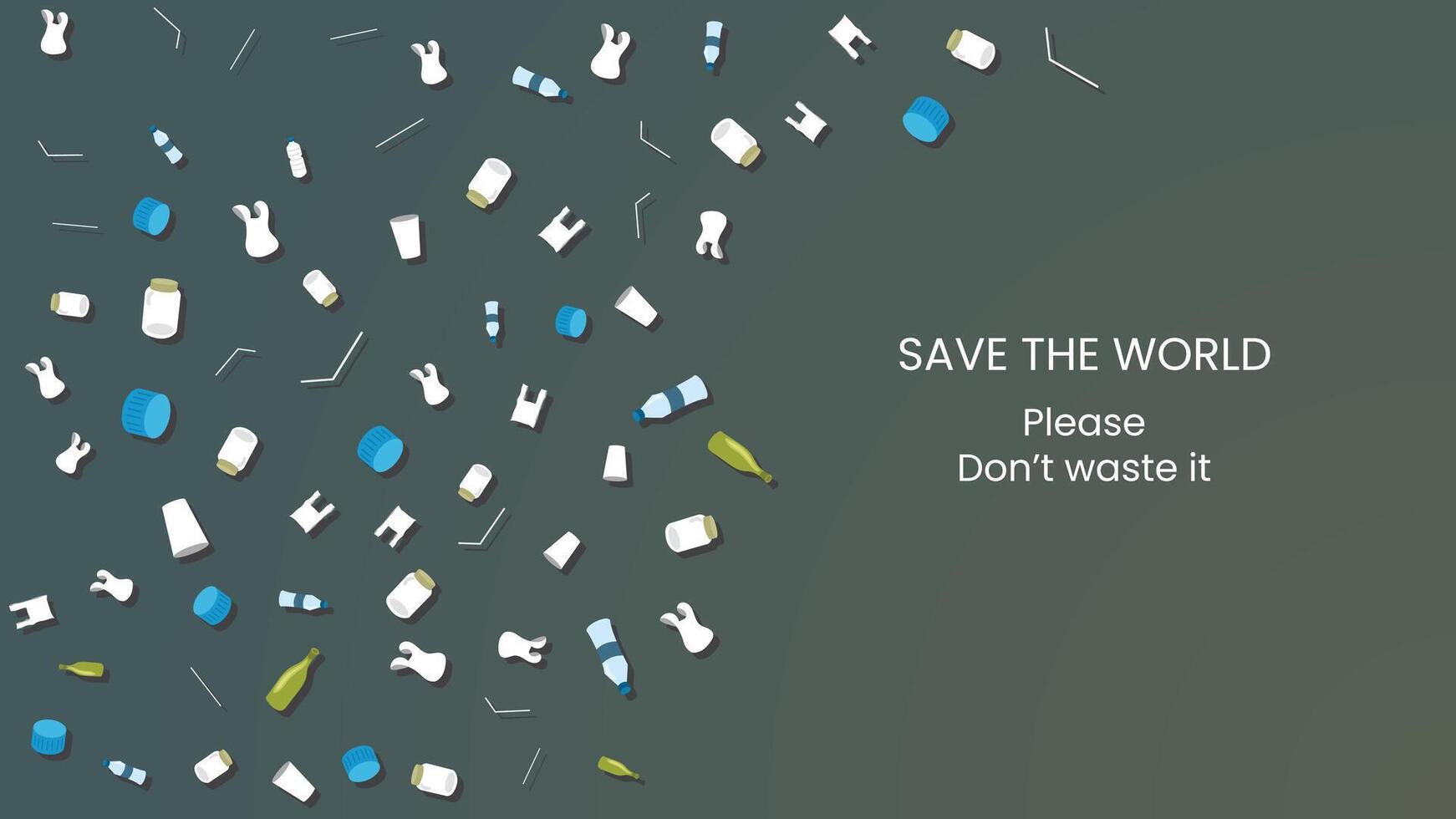 Save the World Minimalist Environmental Awareness Background with Plastic Waste vector