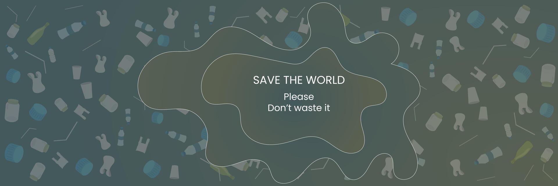 Save the World Eco Awareness Background with Plastic Waste and Fluid Shape vector